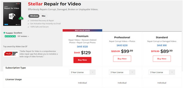 Stellar Video Repair Pricing