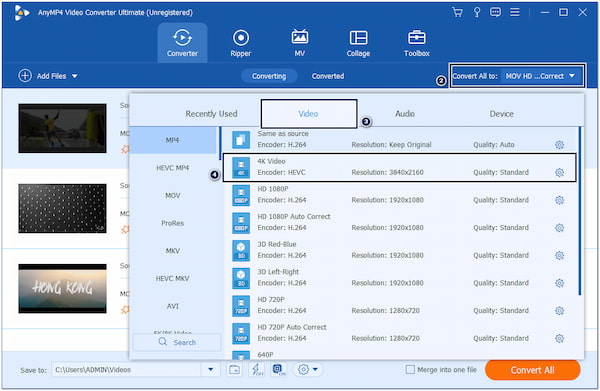 Choose MP4 as Output Format