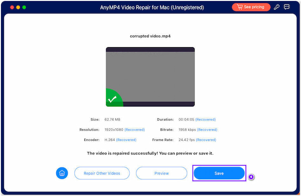 預覽並保存修復的視頻