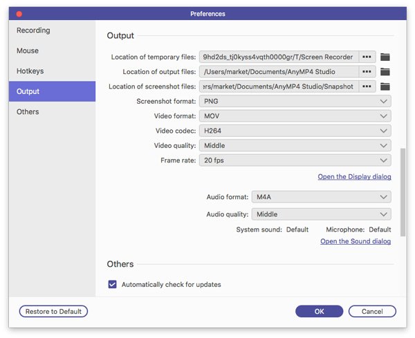 Output Preferences