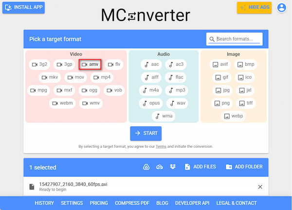Mconverter Válassza az AMV-t