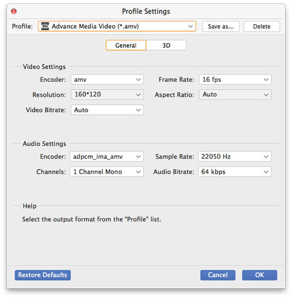 Set the output settings
