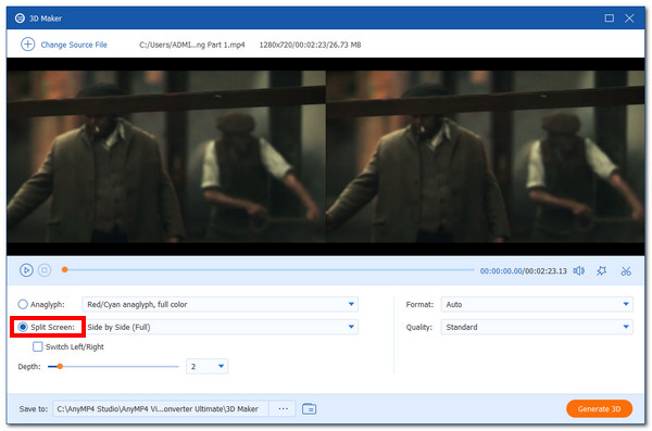 Podzielony ekran konwertera wideo 3D SBS