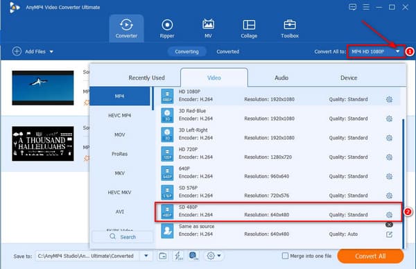 Resolución del menú de perfil de AnyMP4