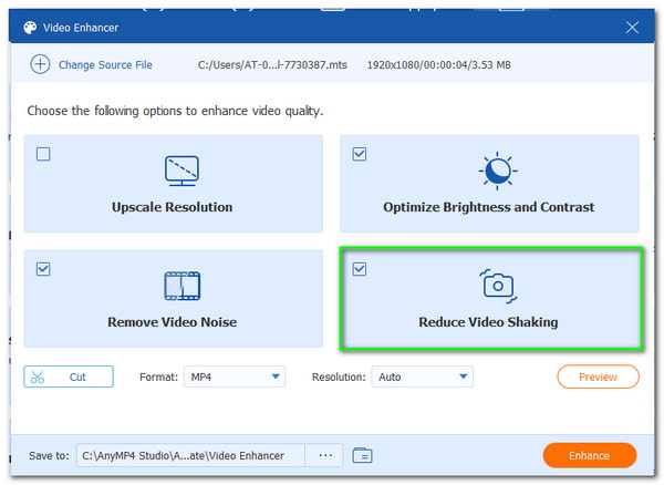AnyMP4 Video Converter Ultimate Redukuje chvění videa
