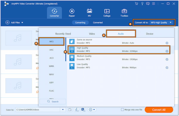 Choose MP3 in Audio Category