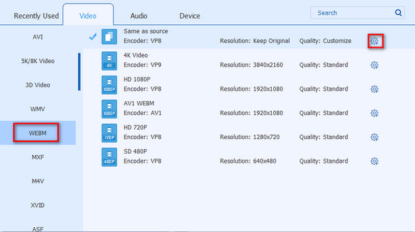 Choose Webm And Custom Profile