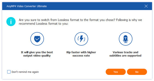 Bekräftelse för att ändra MPG Lossless