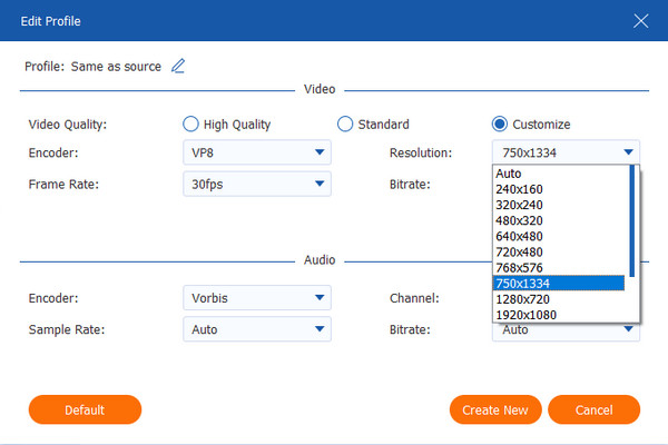 Choose Webm Output Parameters