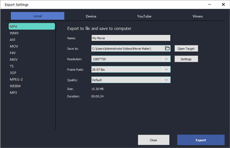 Export to mp4