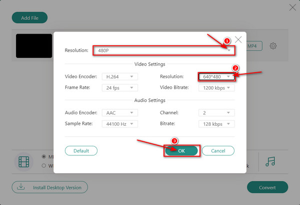 Configurações de resolução on-line