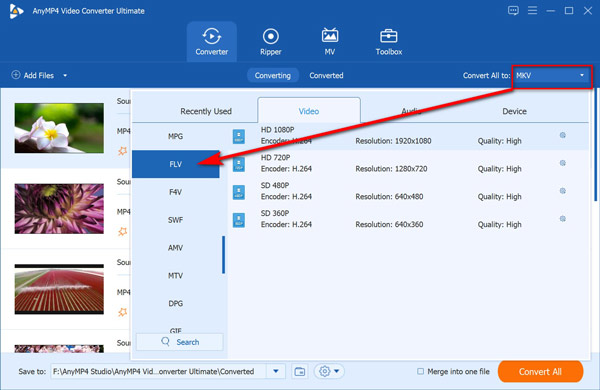 Select FLV as Format