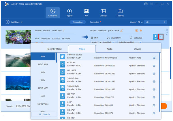 Seleziona il formato di output