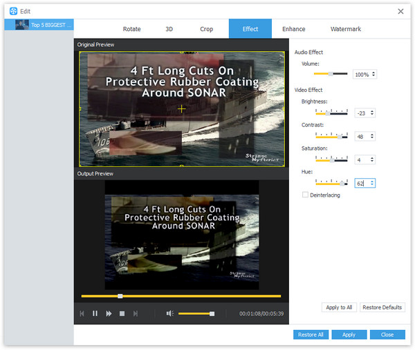 Adjust the video effect