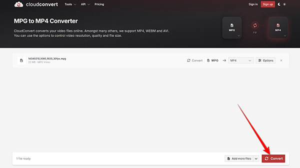 Convert DVR to MP4 in CloudConvert