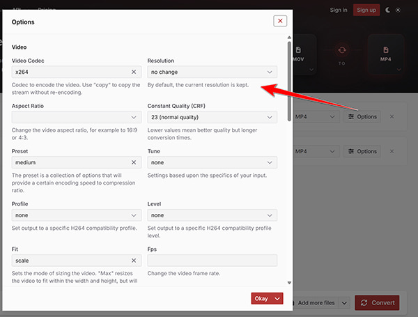 Adjust Mp4 Output Options In Cloudconvert