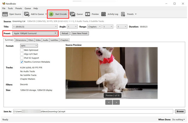 Handbrake Start Encode