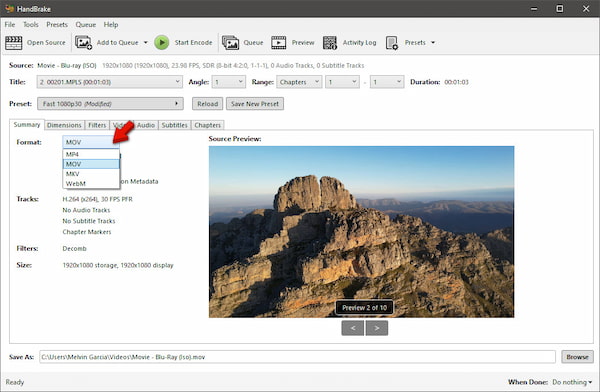Choose Output Format In Handbrake