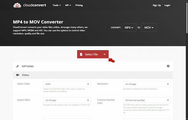 Select Video File In Cloudconvert