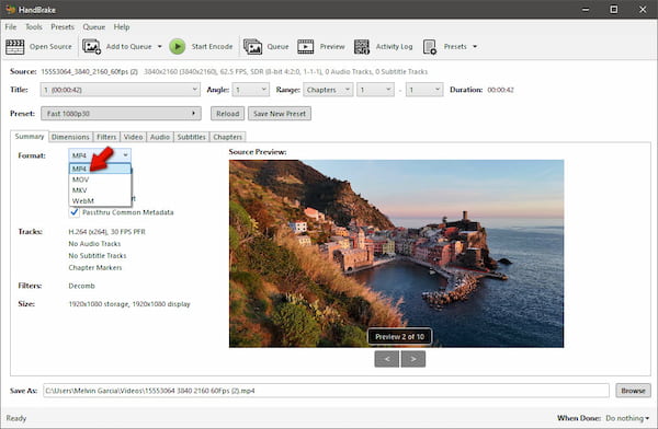 Choose Output Format In HandBrake