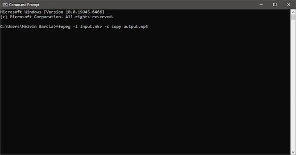 Enter Command For Lossless Conversion In FFmpeg