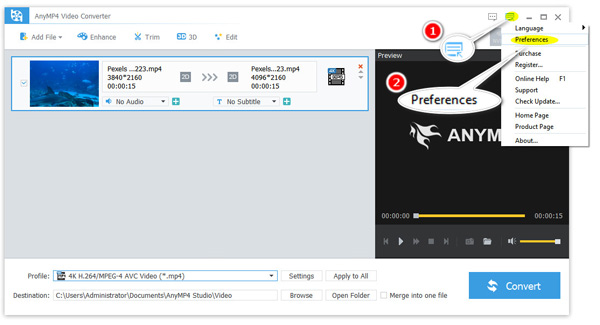 Find præferencer i Video Converter