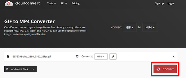 Convert GIF To Video In CloudConvert
