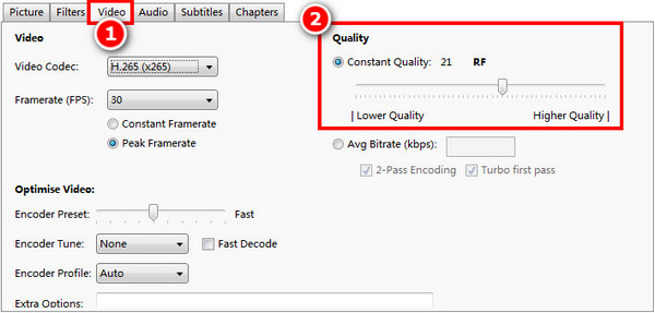 Set Video Constant Quality Handbrake