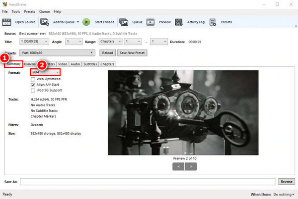 Choose Mp4 Format Preset Handbrake