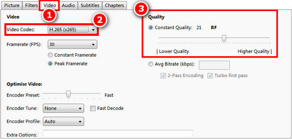 Select Video Codec Set Rf Handbrake