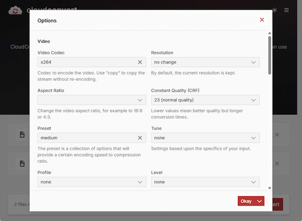 Cloudconvert Adjust Parameters