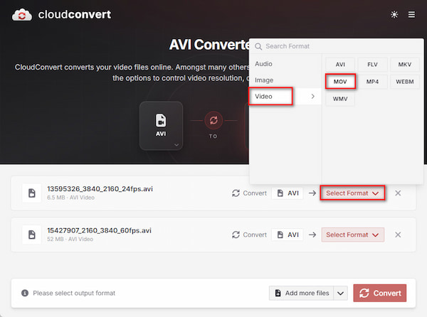 Cloudconvert Choose Mov As Output