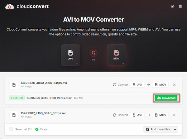 Cloudconvert Export Mov