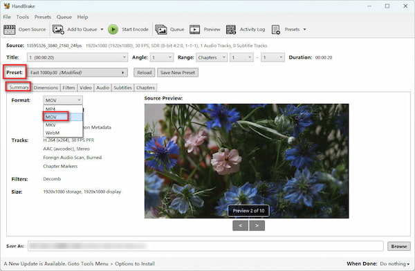 HandBrake Select Mov