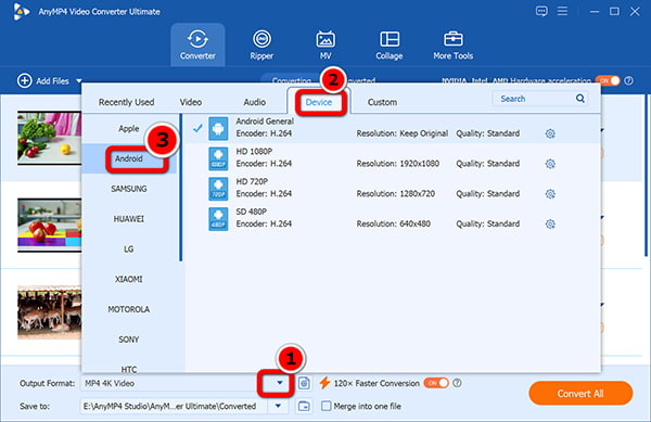 Select Android Output in AnyMP4