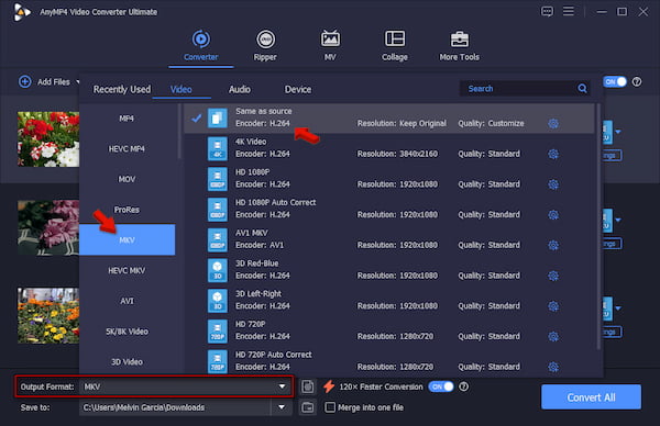 Set Mkv As New Format In Anymp4 Video Converter Ultimate