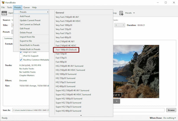 Configure Conversion Settings In HandBrake