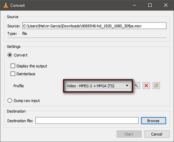 Select Mpeg Profile And Convert In Vlc