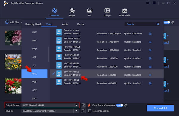 Set Mpeg As New Format In Anymp4 Video Converter Ultimate