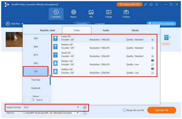 Anymp4 Video Converter Ultimate Output Format Gif