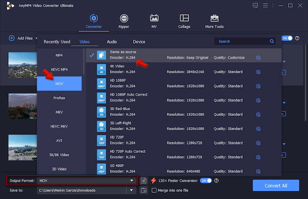 Set Mov As Target Format In Anymp4 Video Converter Ultimate