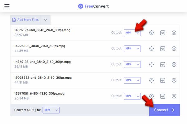 Convert MPG to MP4 in FreeConvert