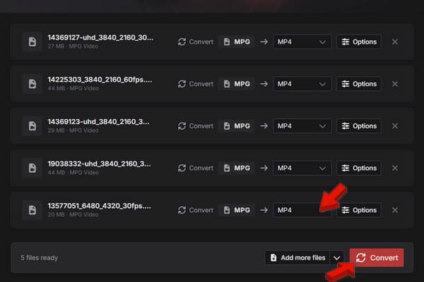 Turn MPG to MP4 in CloudConvert