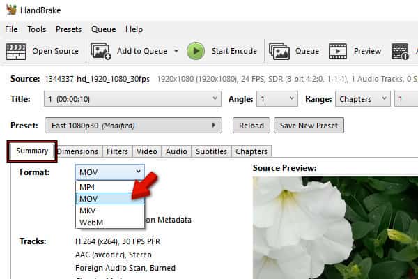 Drop Source Mpg For Mov Conversion In Handbrake