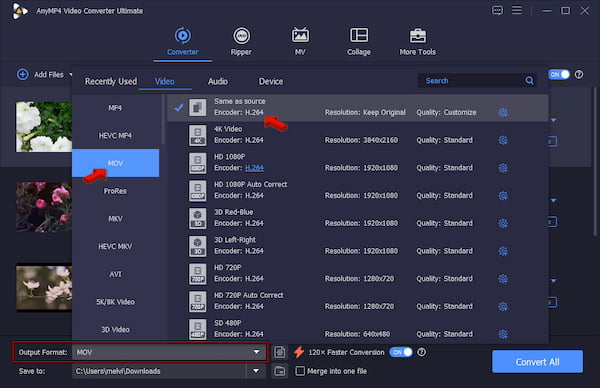 Set Mov As New Format In Anymp4 Video Converter Ultimate