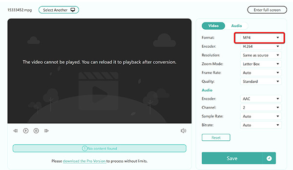 Select Mp4 Output Format In Anymp4 Free Online Video Converter