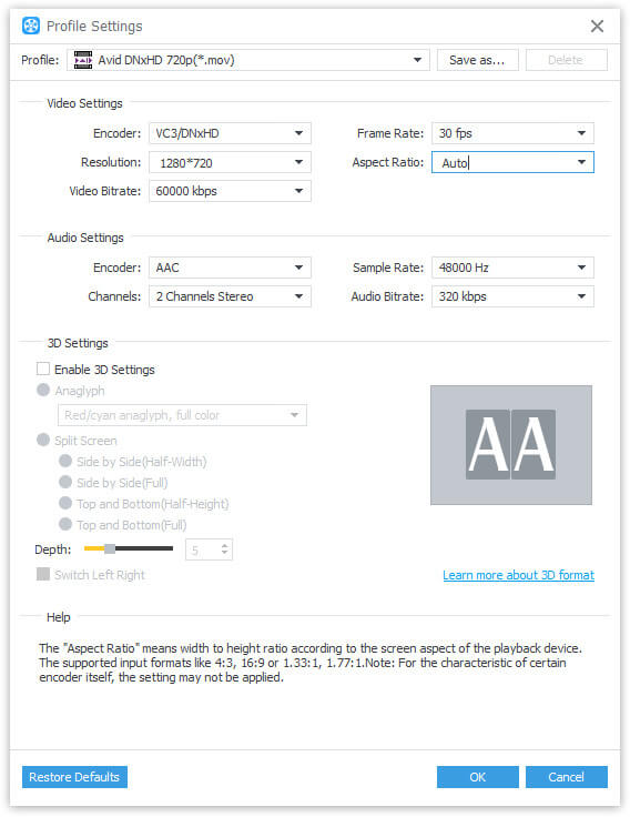 Output settings