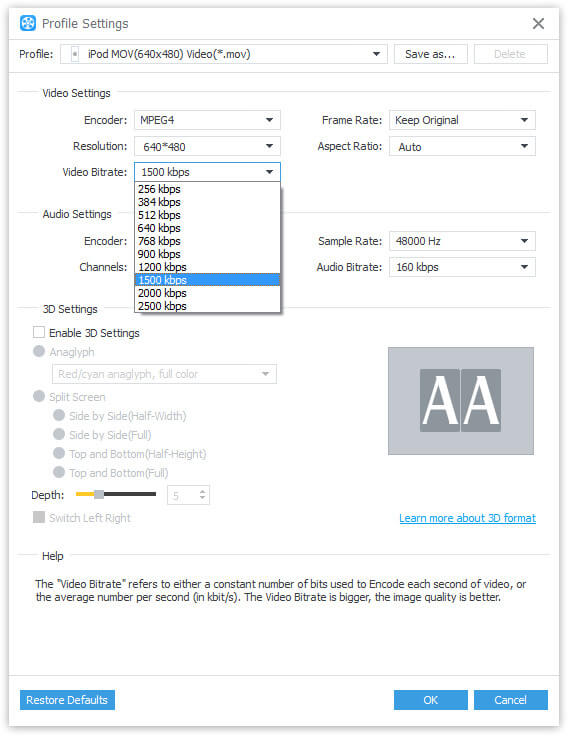 Output settings