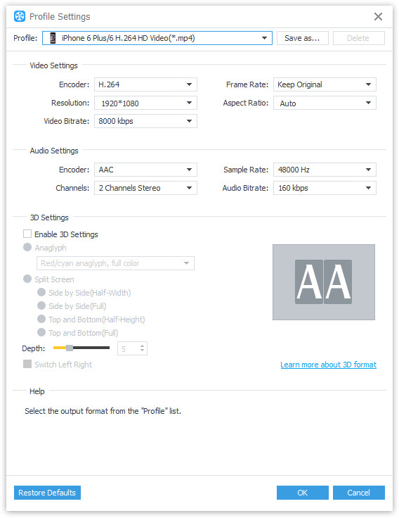 Profile settings