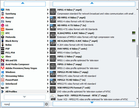 Choose MPEG profile